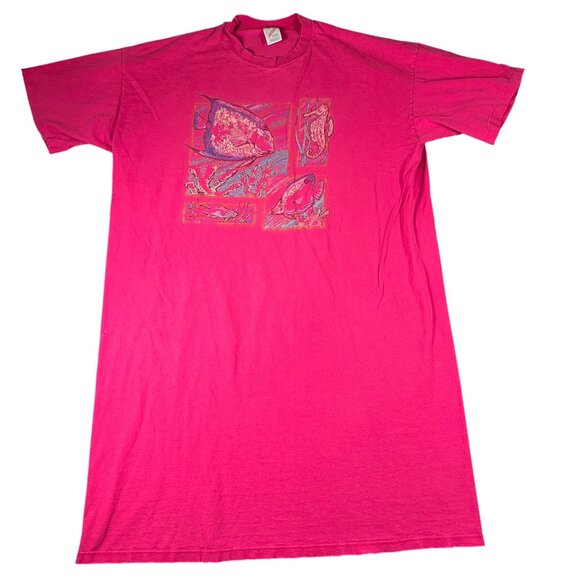 Jerzees Dresses & Skirts - Vtg Jerzees Womens One Size Pink Sea Life Graphic T-Shirt Short Sleeve Dress